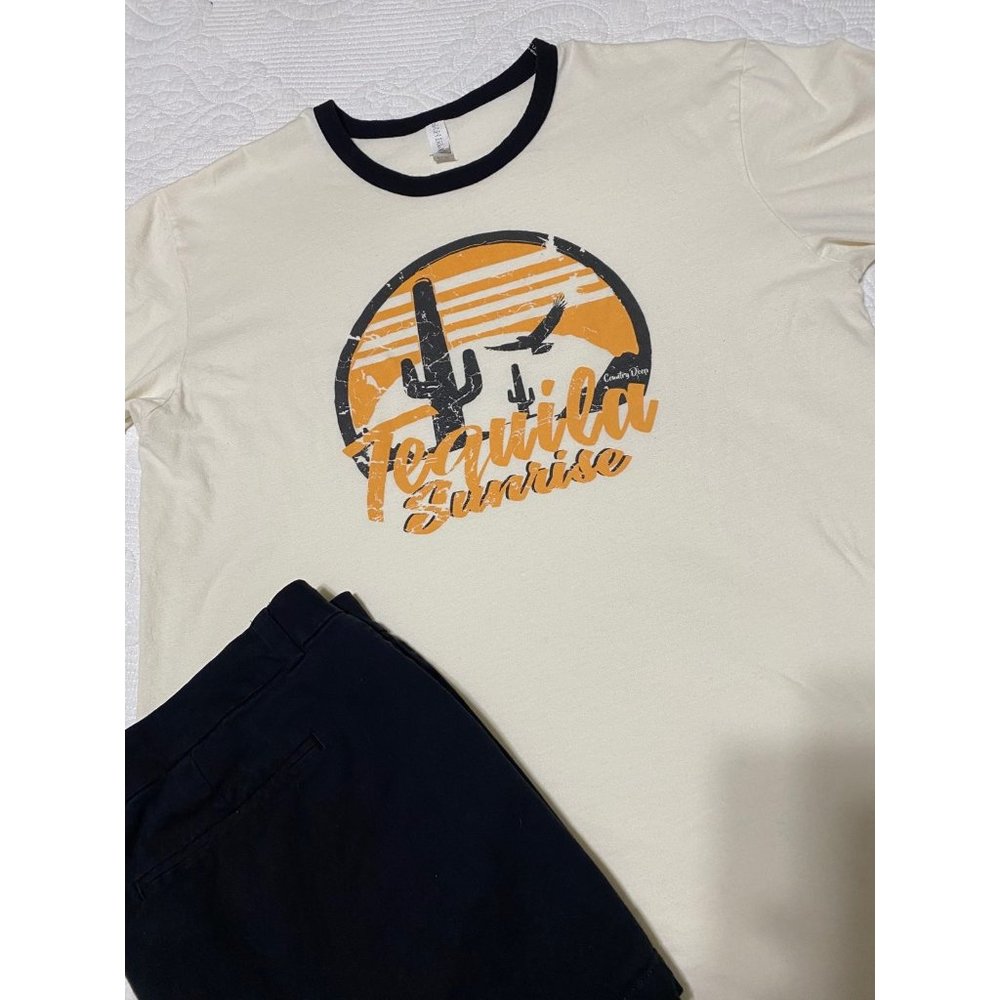 Tequila Sunrise Ringer Graphic Tee Large